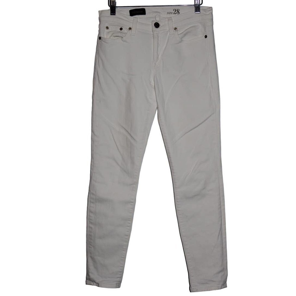 Women's J. Crew Toothpick 09355 White Cotton Pull On Zip Up Skinny Jeans Size 28